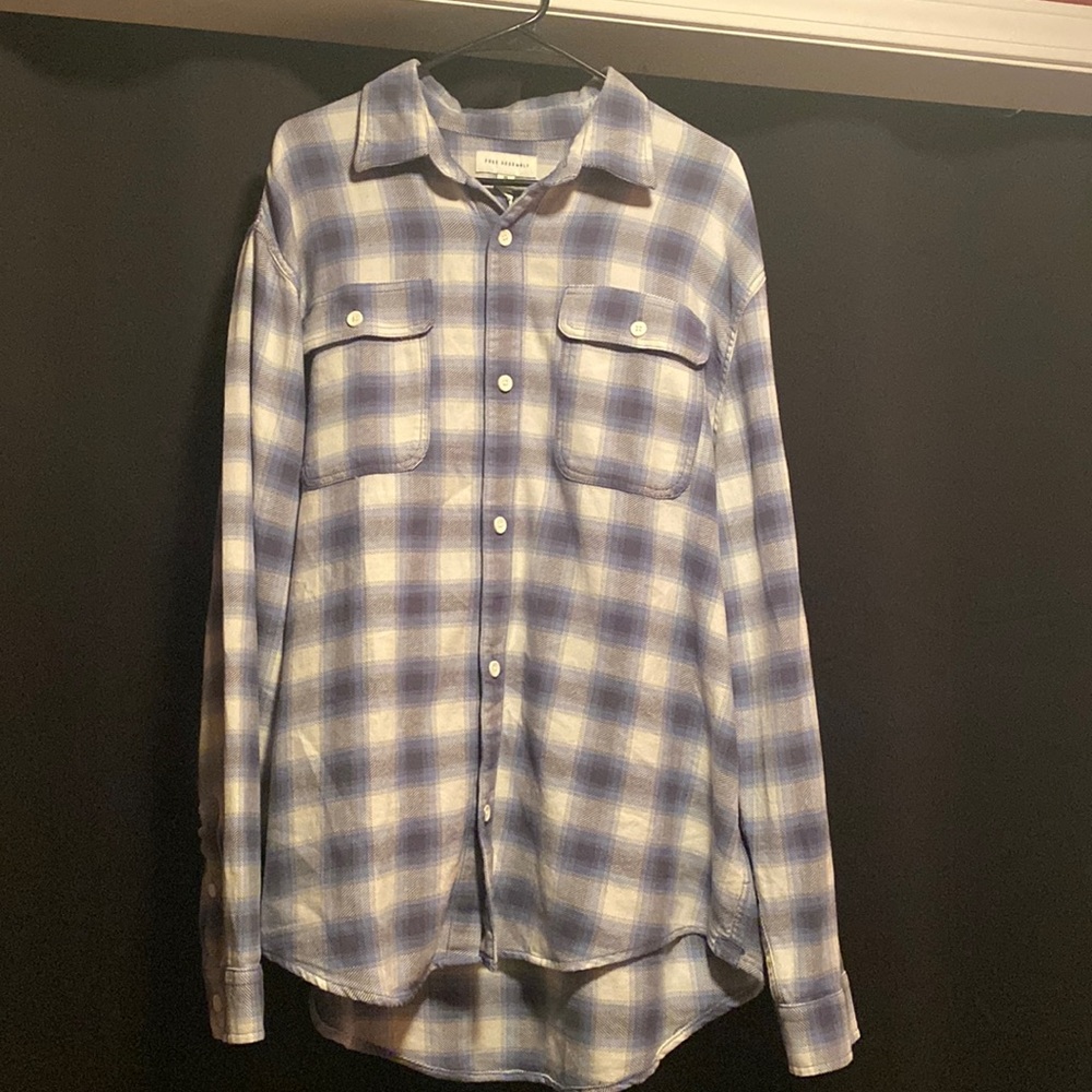 Blue, Grey, & White Two Pocket Flannel Shirt